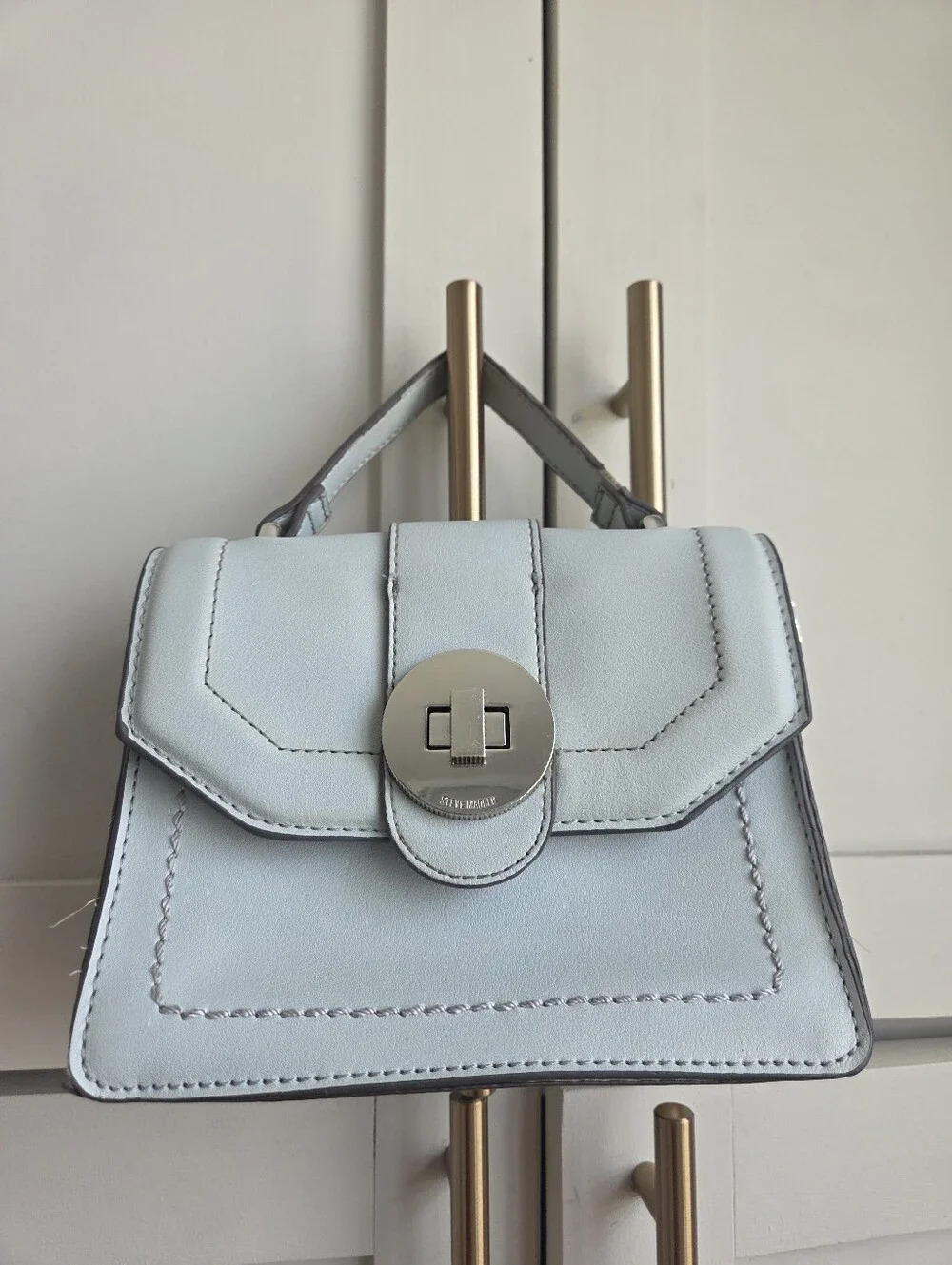 Steve Madden Light Blue Structured Top Handle Satchel Bag